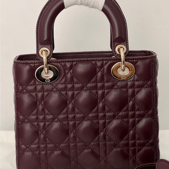 Christion Dior Lady Deep Burgundy Quilted Leather Lady Small ABC Rouge noir - Picture 2 of 11